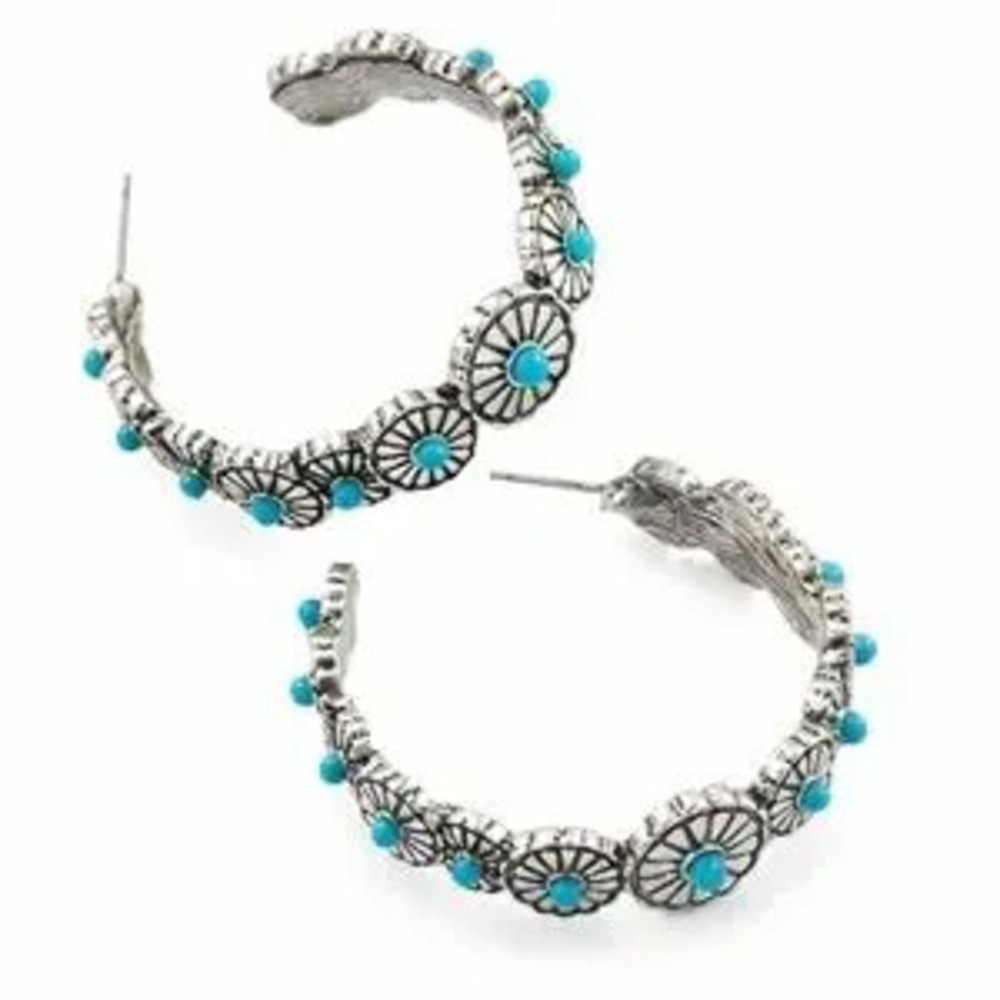 Western Turquoise Stone Hoops (5526)